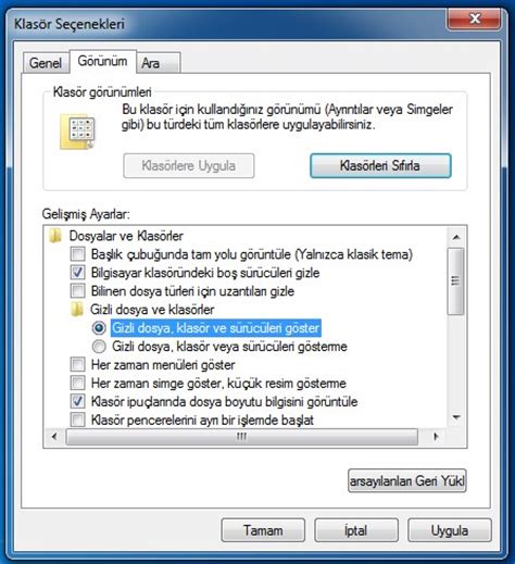 windows 8.1 gizli dosyaları gösterme